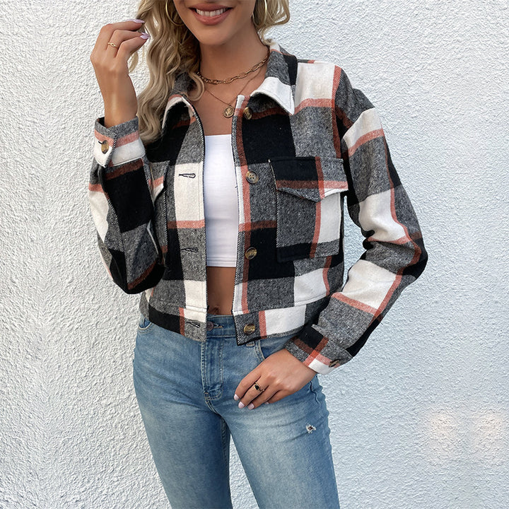 Damen Kariertes Shirtjacke mit funktionalen Taschen Drune