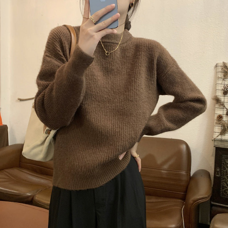 Damen Eleganter Feinstrickpullover mit hohem Kragen und lockerer Passform Drune