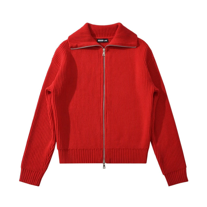 Damen modische Strickjacke mit hohem Kragen und Reißverschluss Drune