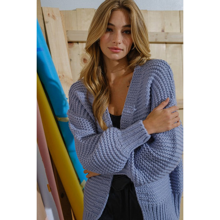 Damen kuschelige Strickjacke mit offenem Frontdesign und trendigem Strukturmuster Drune