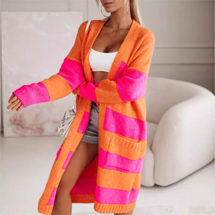 Drune | Damen Stilvolle Strickjacke Mit Dicke Streifen