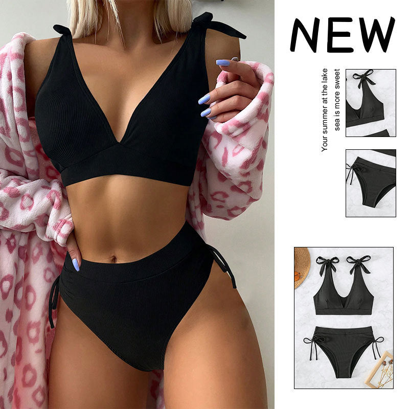 Damen Bikiniset mit hochgeschnittenem Unterteil und verstellbaren Trägern Drune