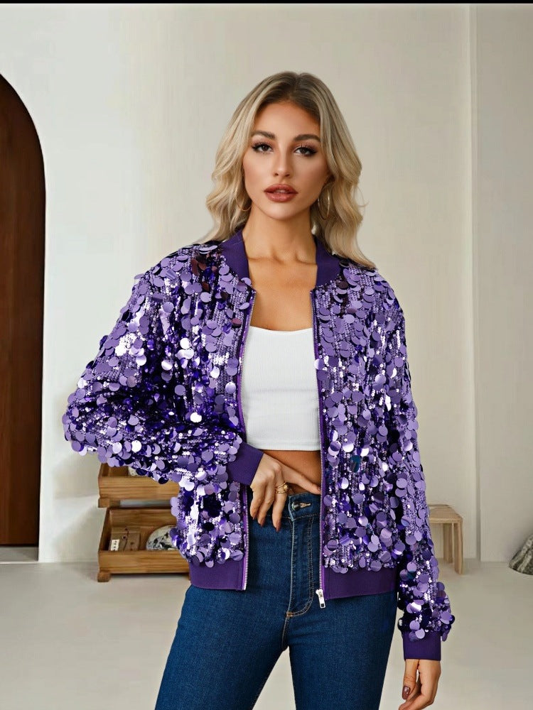 Damen Pailletten-Bomberjacke mit sportivem Schnitt Drune