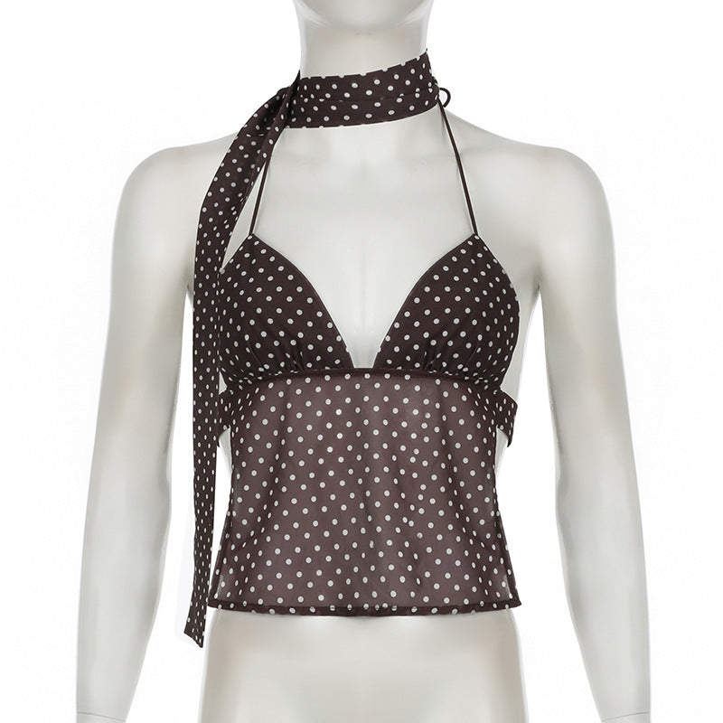 Damen Top mit verspieltem Polka-Dots-Muster und Bindebändern Drune