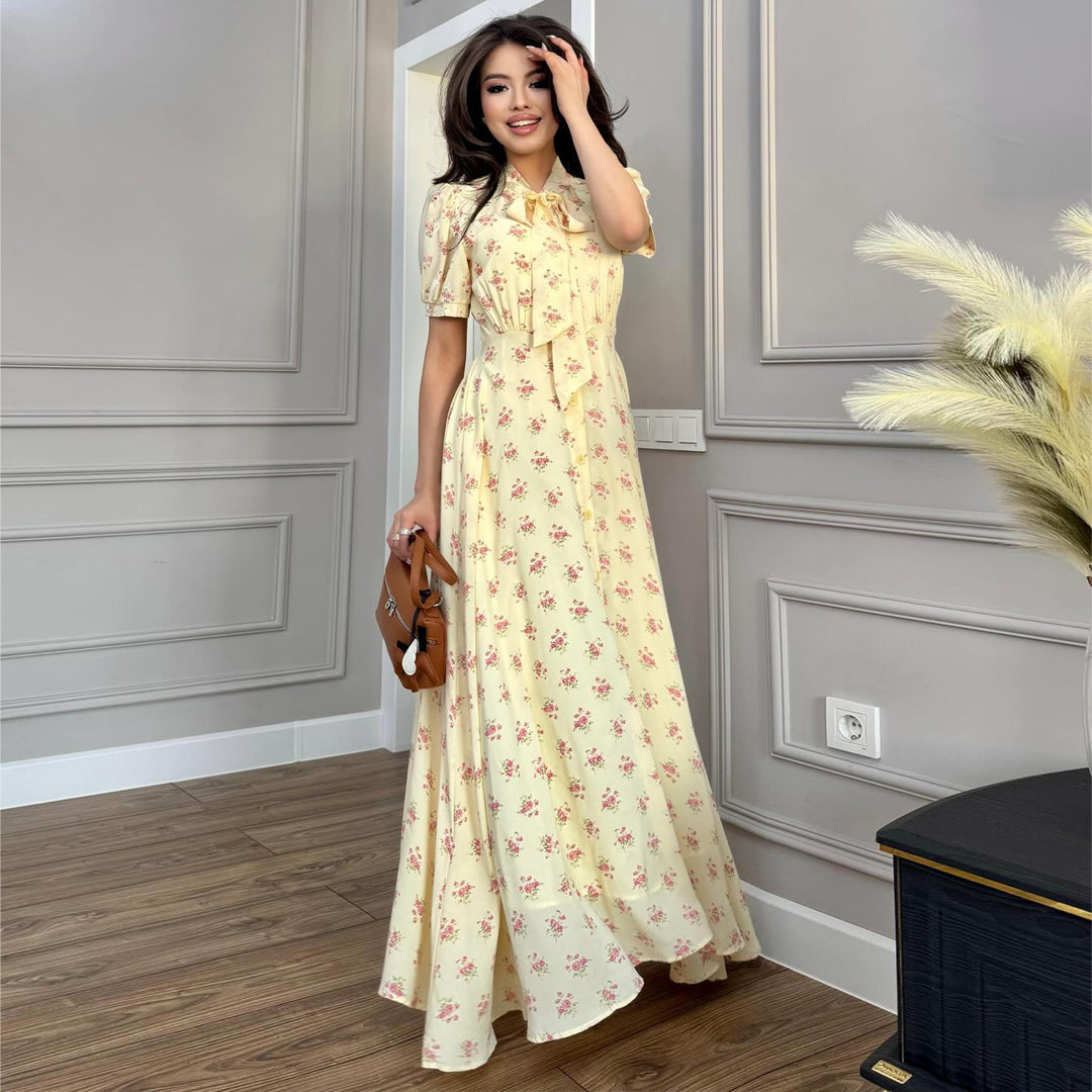 Damen Maxikleid mit eleganter Schleifenbindung und romantischem Blütenmuster Drune