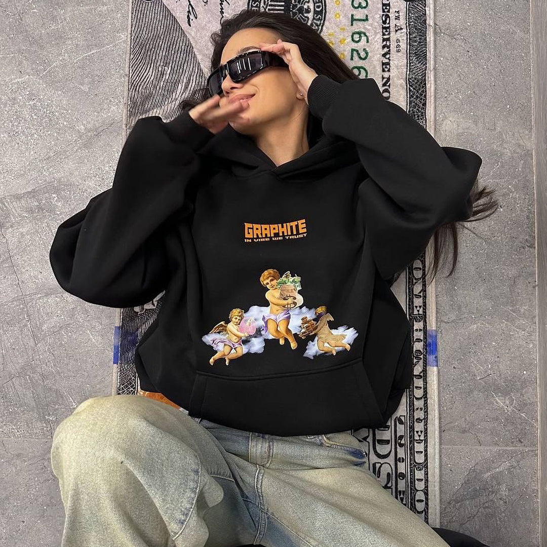 Damen Oversized Kapuzenpullover mit kreativem Druck und lässigem Schnitt Drune