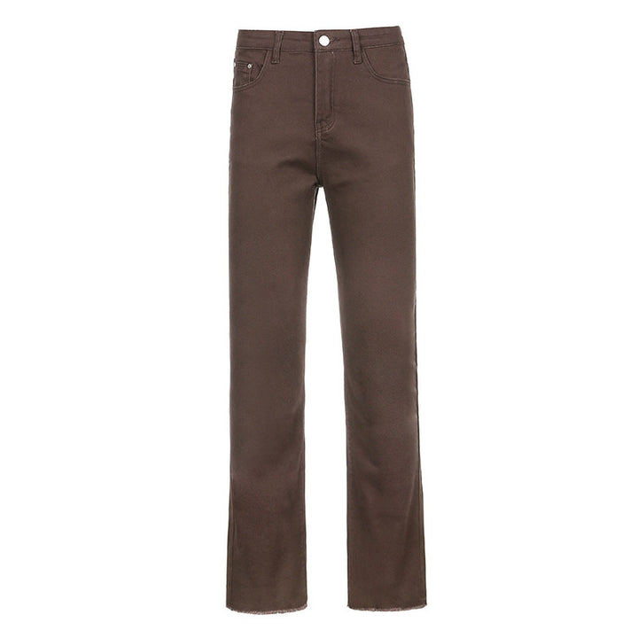Damen klassische Bootcut-Jeans mit fransigem Saum und hohem Bund Drune
