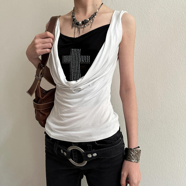 Damen elegantes Drapeetop mit Kreuzdetail Drune