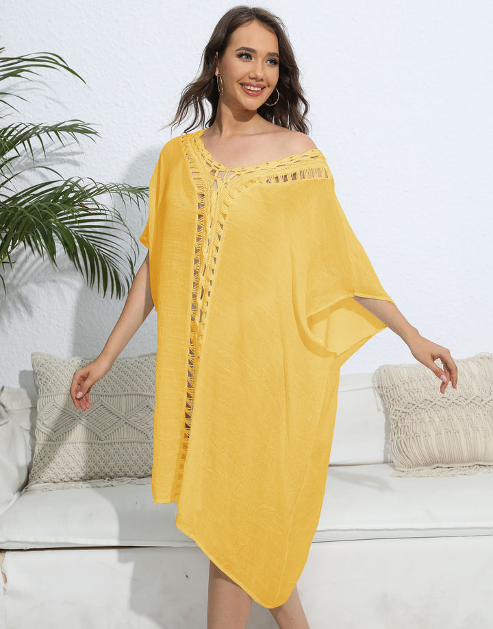 Damen luftiger Kaftan mit filigranem Häkelmuster Drune