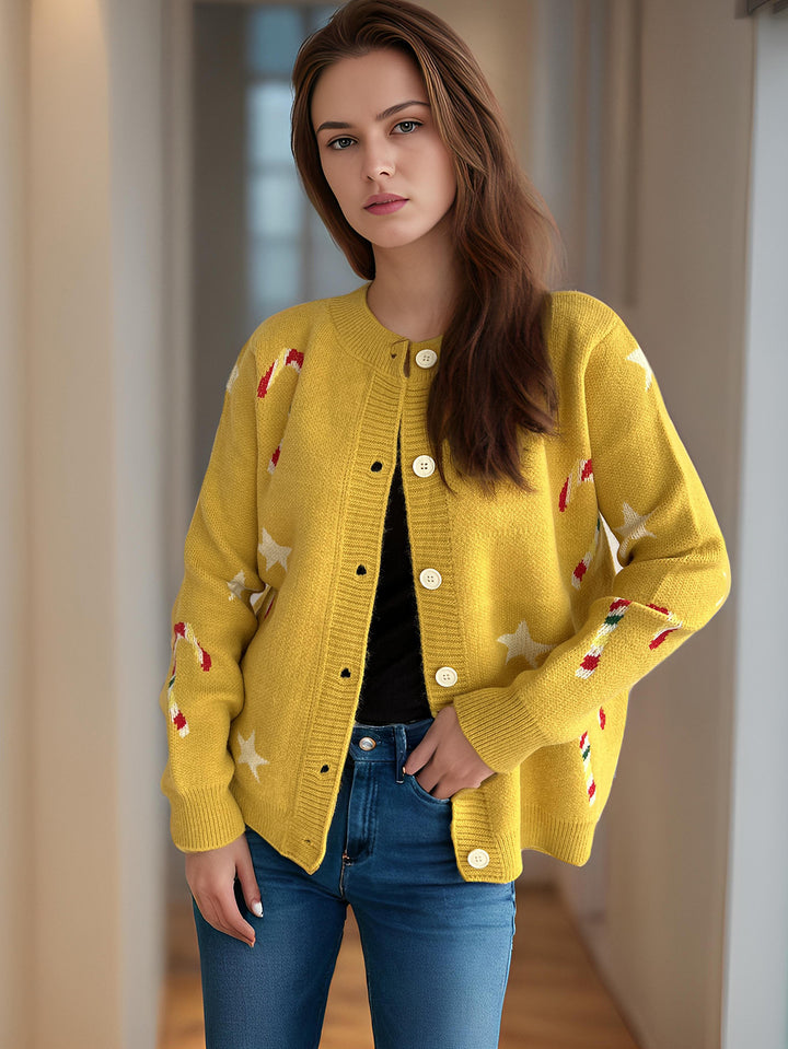 Damen Strickjacke mit festlichem Motiv und dekorativen Knöpfen Drune