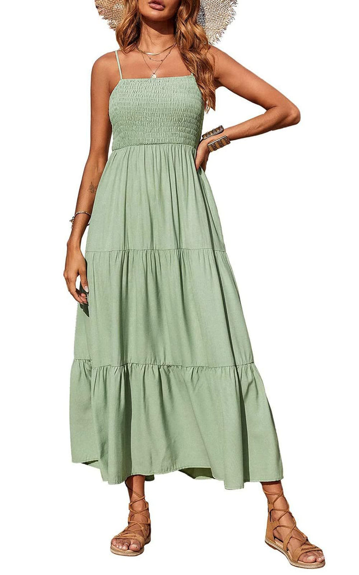 Damen Maxikleid mit verstellbaren Trägern und Rüschen Drune