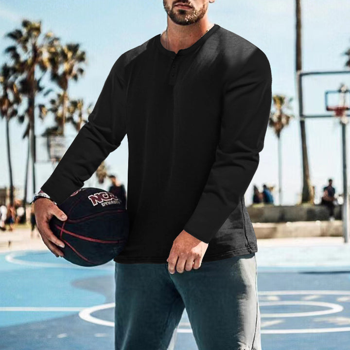 Herren langärmliges Henley-Shirt mit strukturiertem Stoff und praktischen Knopfdetails Drune
