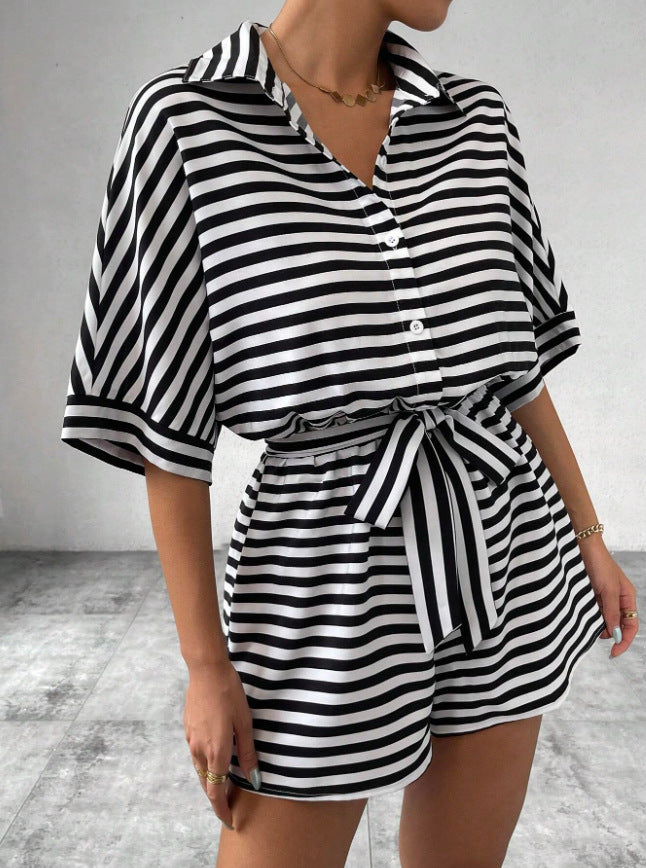 Damen Kurzoverall mit gestreiftem Design von Drune