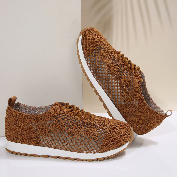 Damen nan atmungsaktive Strick-Run-Sneaker mit gehäkeltem Obermaterial, gepolstertem Komfortfußbett und rutschfester Gummilaufsohle Drune