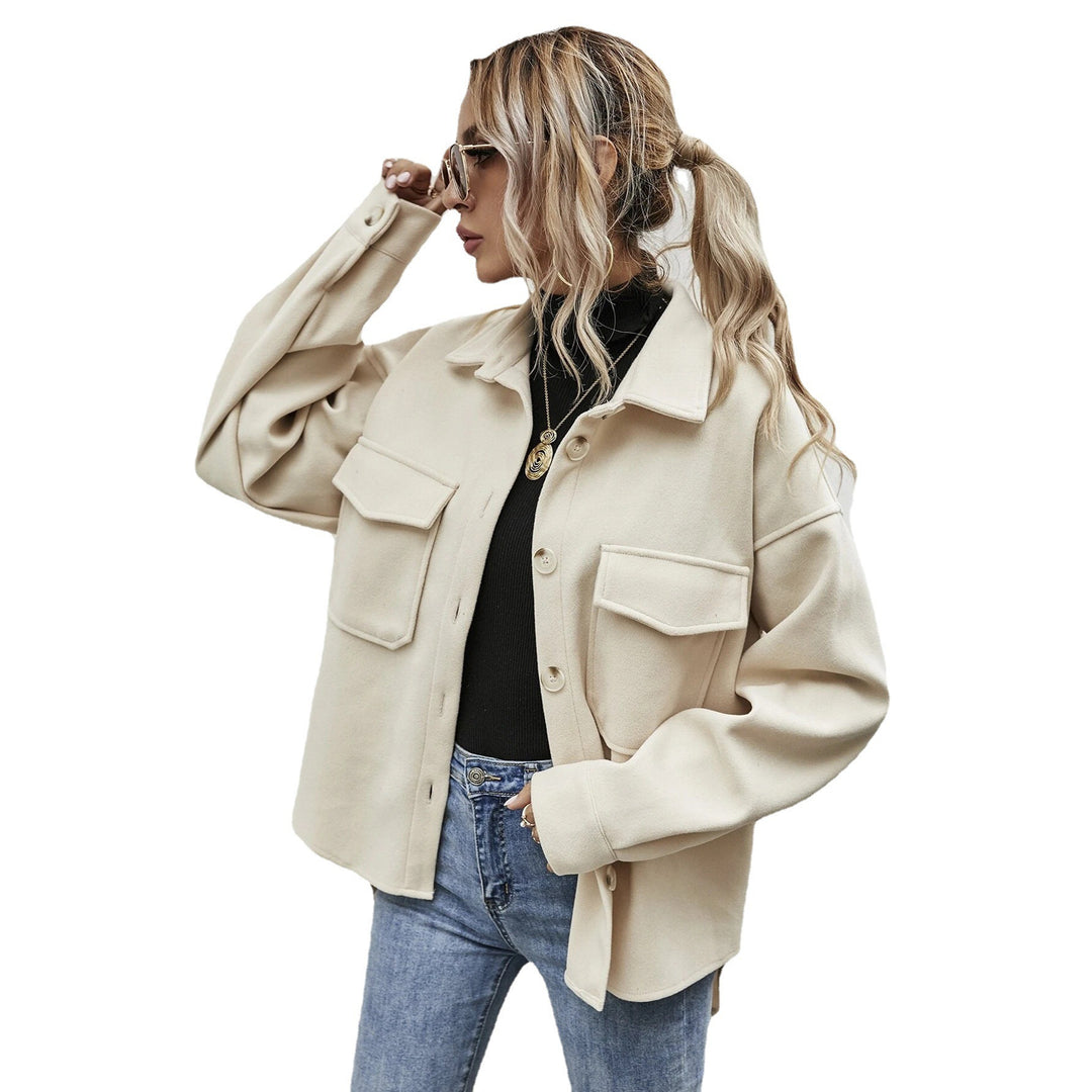 Damen elegante Oversized Jacke mit aufgesetzten Taschen und modischem Kragen Drune