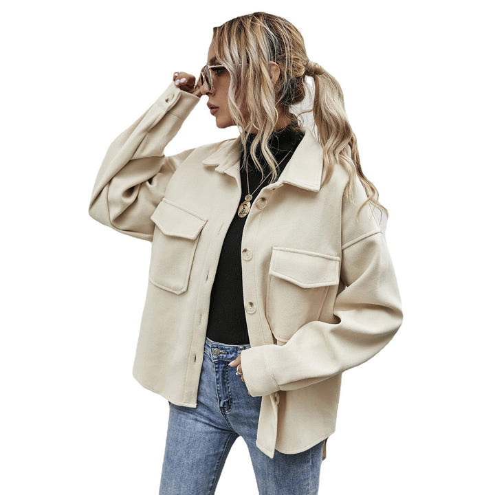 Damen elegante Oversized Jacke mit aufgesetzten Taschen und modischem Kragen Drune