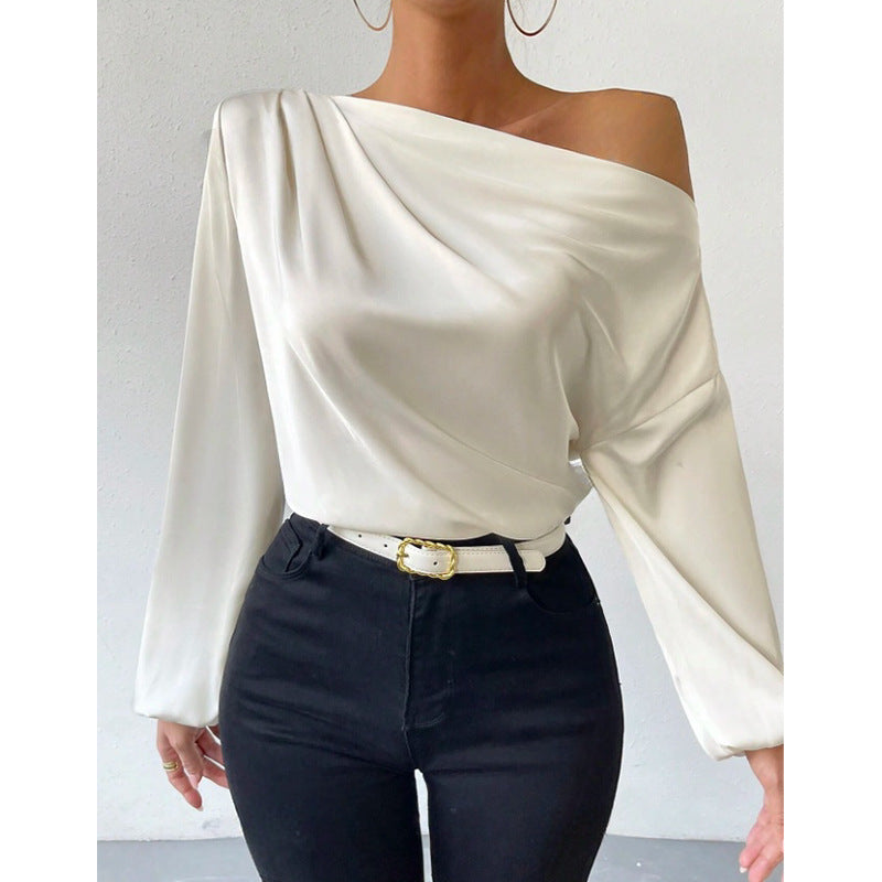 Damen Satin-Oberteil mit asymmetrischem Ausschnitt und fließendem Schnitt Drune