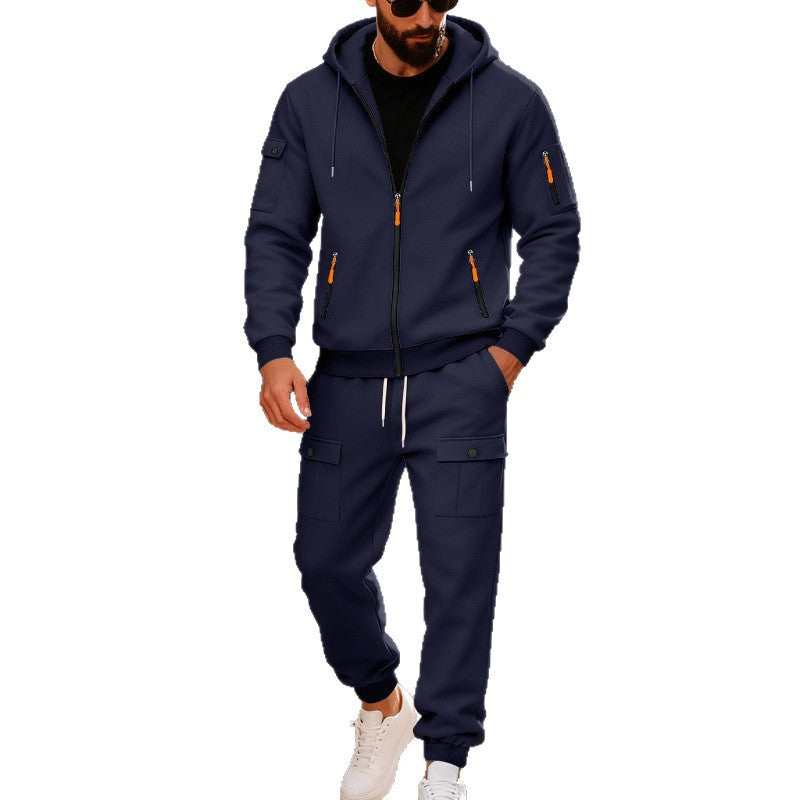 Herren stylisches Zweiteiliges Jogginganzug mit Kapuze und praktischen Taschen Drune