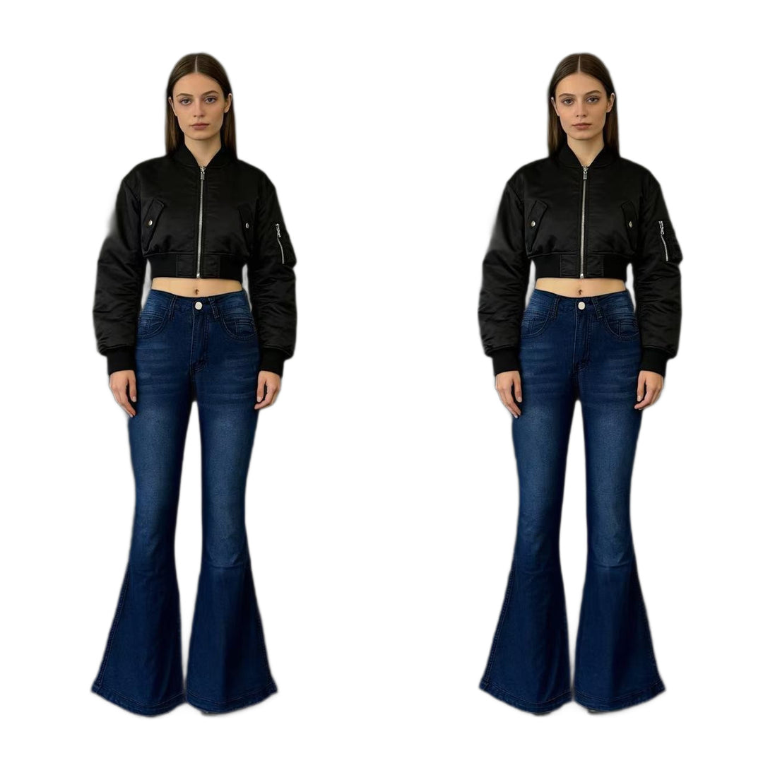 Damen nan High‑Waist Schlagjeans mit modellierender Hüftform, verstärkten Beinnähten und extra weitem Trompetenbein Drune