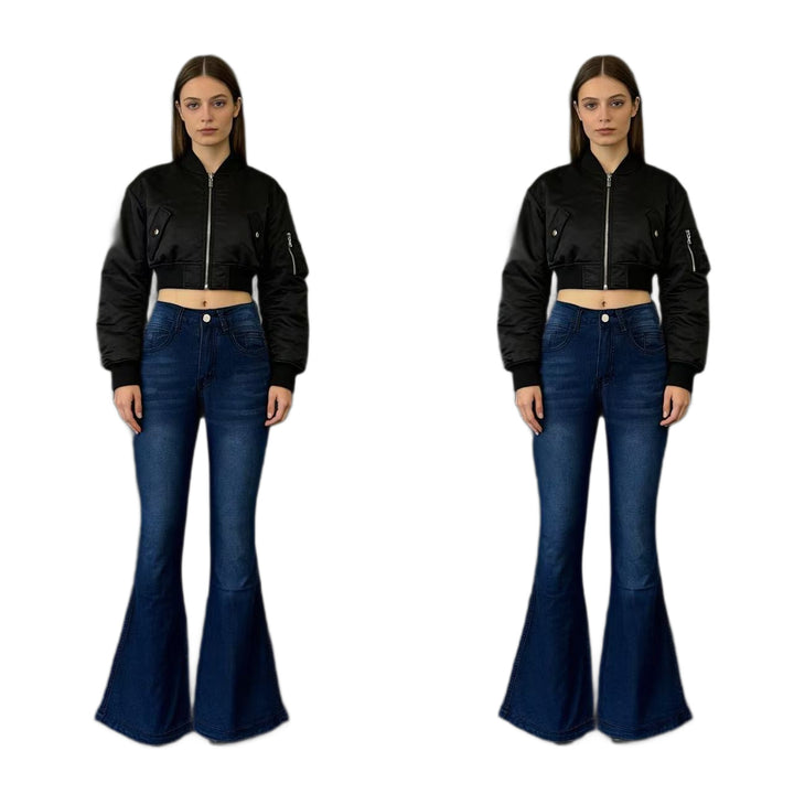 Damen nan High‑Waist Schlagjeans mit modellierender Hüftform, verstärkten Beinnähten und extra weitem Trompetenbein Drune