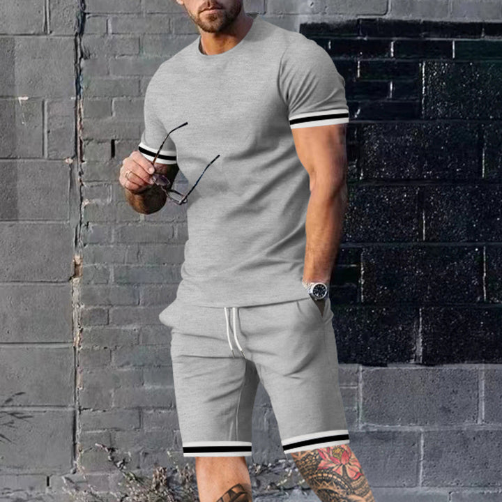 Herren nan athletisches Freizeit-Set aus Baumwoll-Feinjersey mit Kontrastbündchen und Kordelbund-Kurzhose Drune