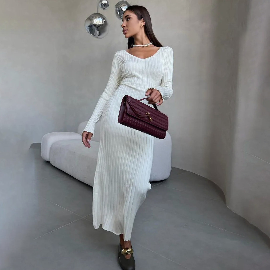 Damen Maxikleid mit raffiniertem Rippenstrick und schulterfreiem Design Drune