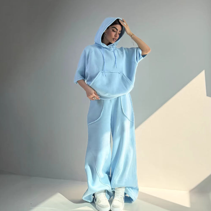 Damen Oversized Kapuzenpullover mit Kängurutasche und elastischen Saum Drune