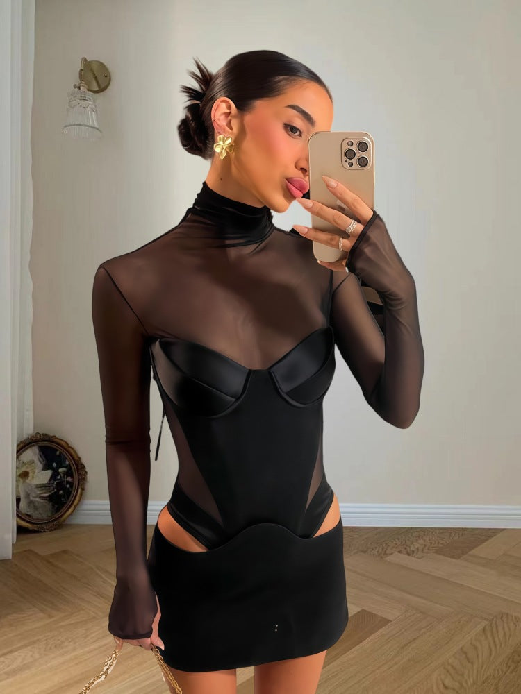 Damen Figurbetontes Kleid mit transparenten Einsätzen und rautenförmigen Cut-Outs Drune