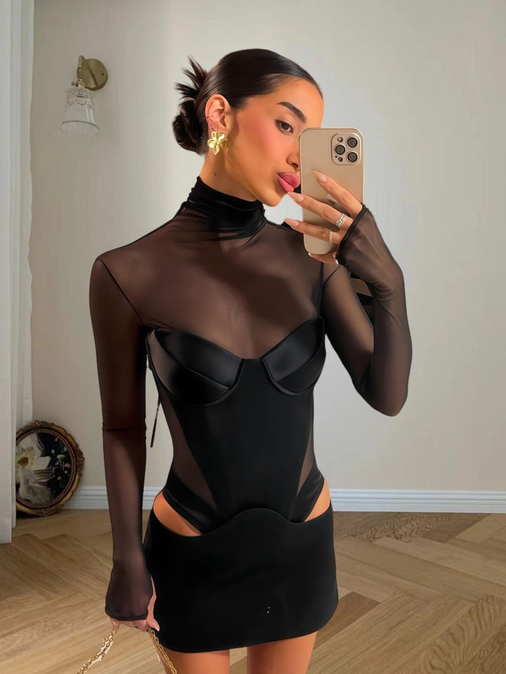Damen Figurbetontes Kleid mit transparenten Einsätzen und rautenförmigen Cut-Outs Drune