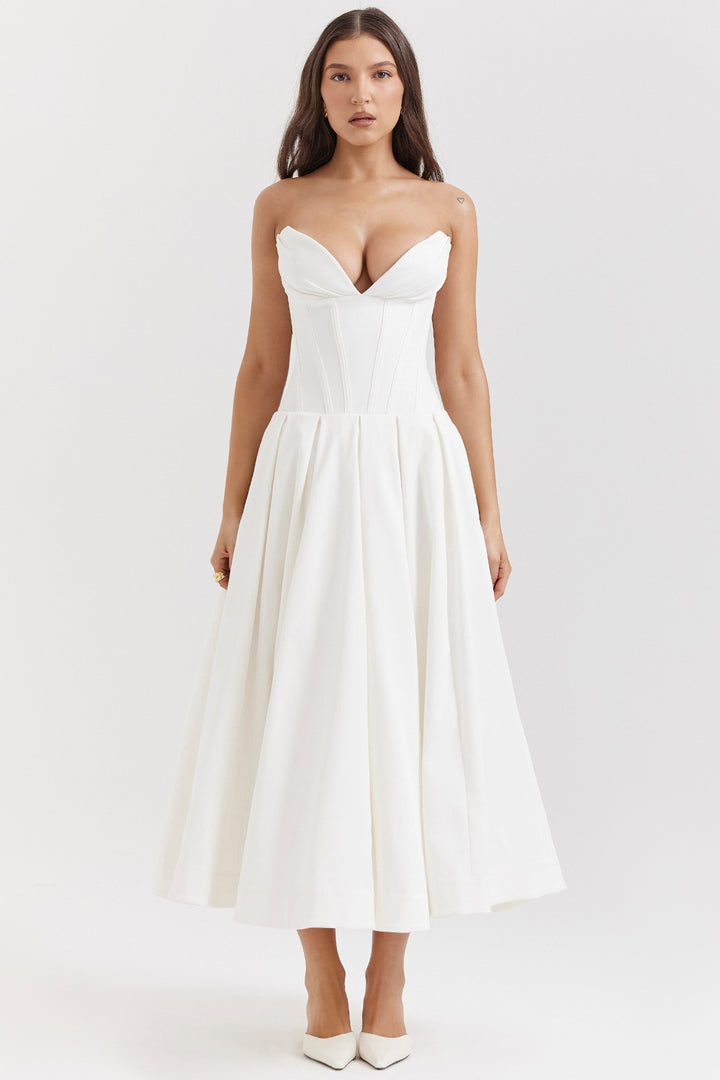Damen Couture Maxikleid mit elegantem Herz-Ausschnitt und schwingendem Rock Drune