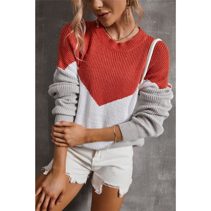 Damen modischer Strickpullover mit auffälligem V-Ausschnitt und grafischem Design Drune