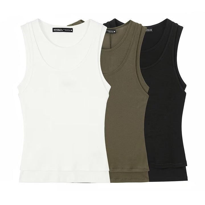 Damen ärmelloses Tanktop aus hochwertigem Stretch-Material mit figurbetontem Schnitt Drune