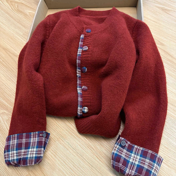 Damen Strickjacke mit kreativem Knopfdesign und kontrastierender Innenauskleidung Drune