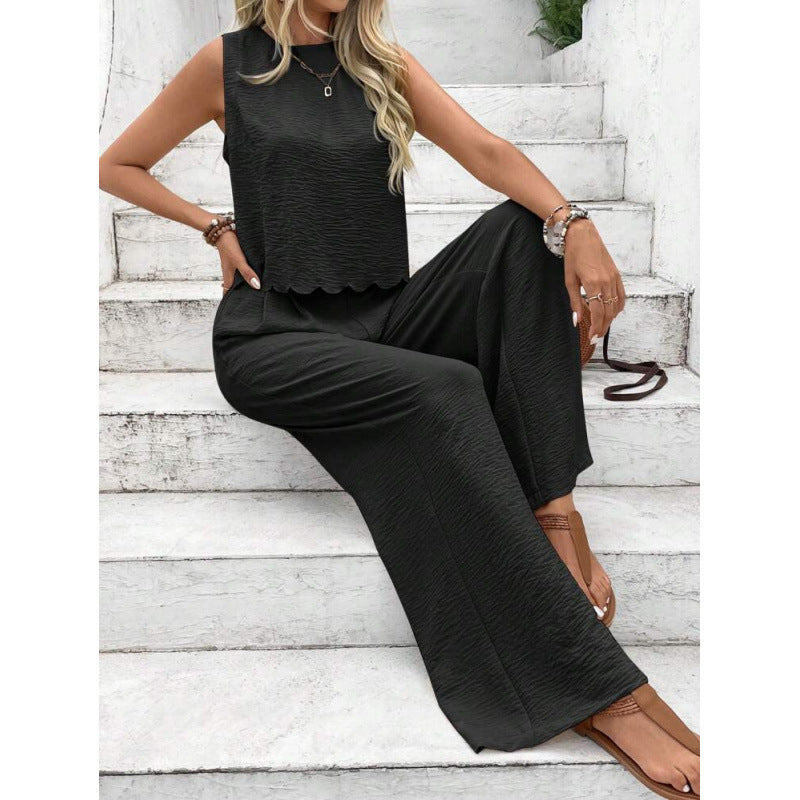 Damen entspannendes Zweiteiler-Outfit mit weitem Hosen und ärmellosem Top Drune