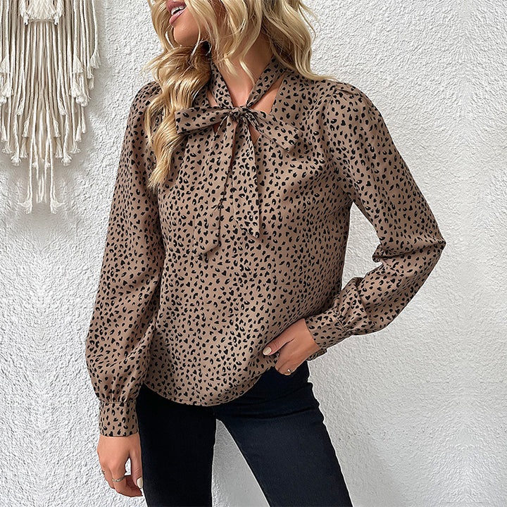 Damen Bluse mit dekorativem Tiermuster und verspieltem Bindeband Drune