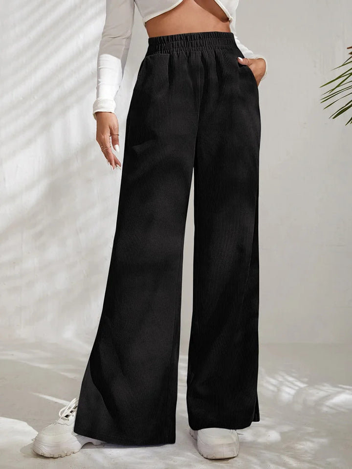 Damen Weite Cord-Hose mit elastischem Bund und seitlichen Schlitzen Drune