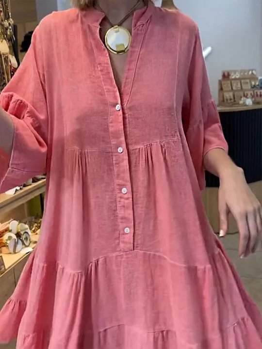 Damen Hemdblusenkleid mit voluminösen Rüschendetails Drune