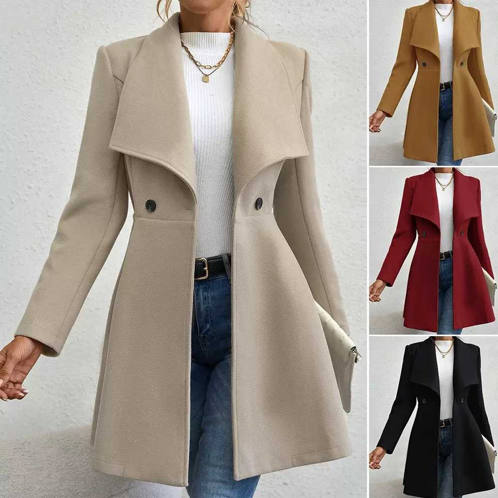 Damen schicke Übergangsjacke mit weitem Kragen Drune