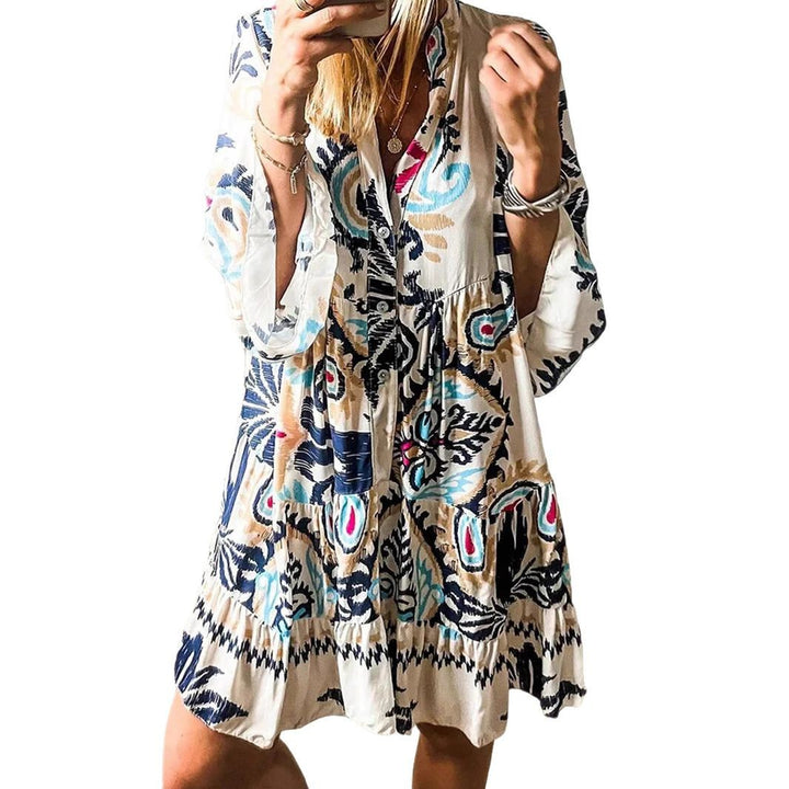 Damen Freizeitkleid mit modischem floralem Design und langen Ärmeln Drune