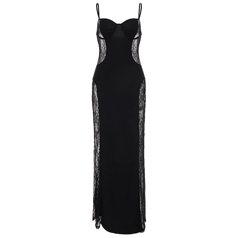 Damen Spitzen-Midi-Kleid mit transparenter Seitenpartie und verführerischem Design Drune