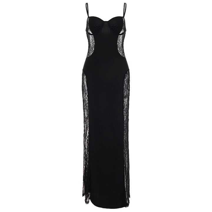 Damen Spitzen-Midi-Kleid mit transparenter Seitenpartie und verführerischem Design Drune