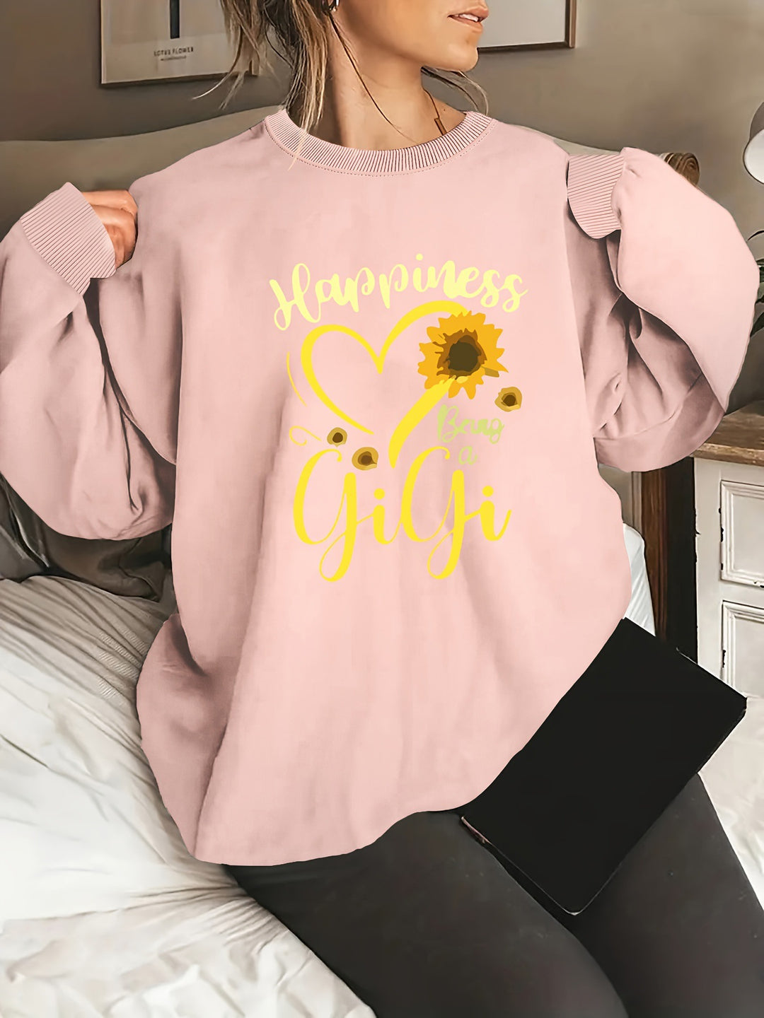 Damen Sweatshirt mit voluminösen Ärmeln und fröhlichem Motiv Drune