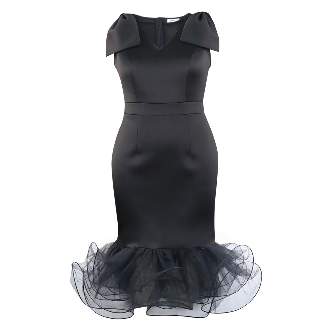 Damen elegantes Kleid mit innovativen Tüllrüschen Drune