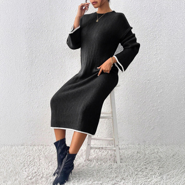 Damen lässiges Strickkleid mit Ribstruktur und weitem Schnitt Drune
