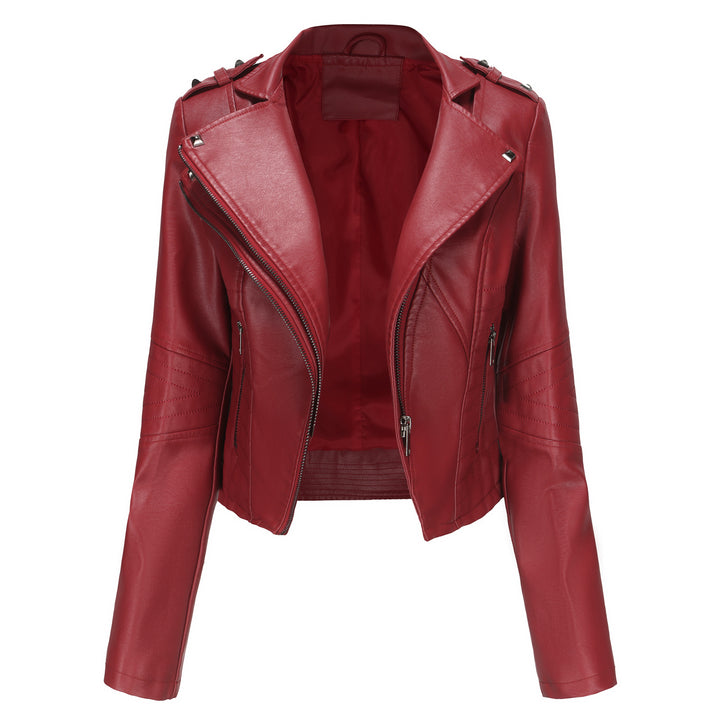 Damen stylische Bikerjacke mit asymmetrischem Reißverschluss und Detailnähten Drune