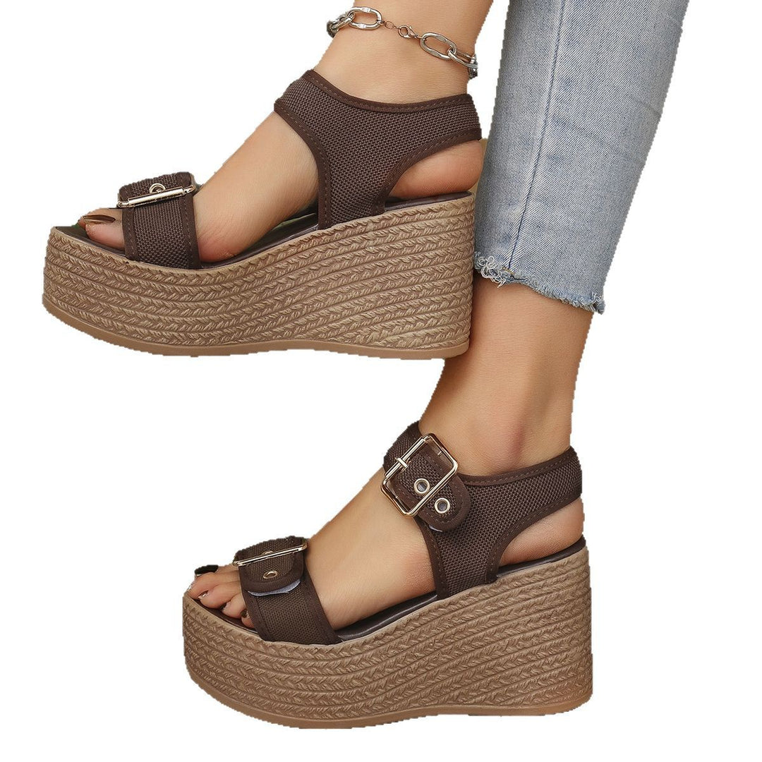 Damen nan Espadrille-Plateau-Sandalette mit textilen Riemen, großen Metallschnallen und gepolstertem Komfortfußbett Drune