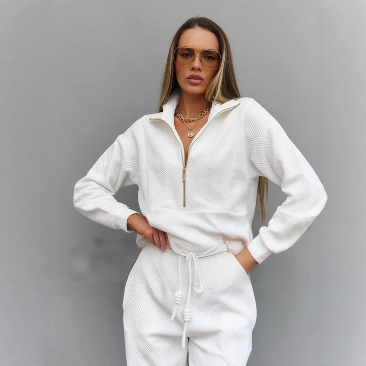 Damen nan gesteppter Loungeanzug mit halbem Reißverschluss und elastischer Komforthose Drune