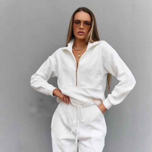 Damen nan gesteppter Loungeanzug mit halbem Reißverschluss und elastischer Komforthose Drune