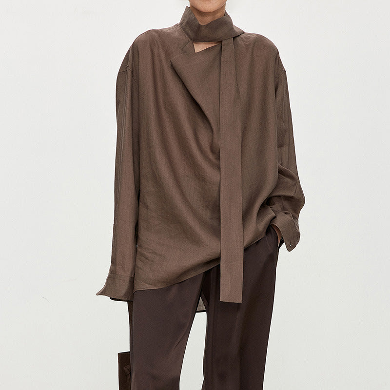 Damen elegante, schulterfreie Bluse mit raffiniertem Kragen Drune