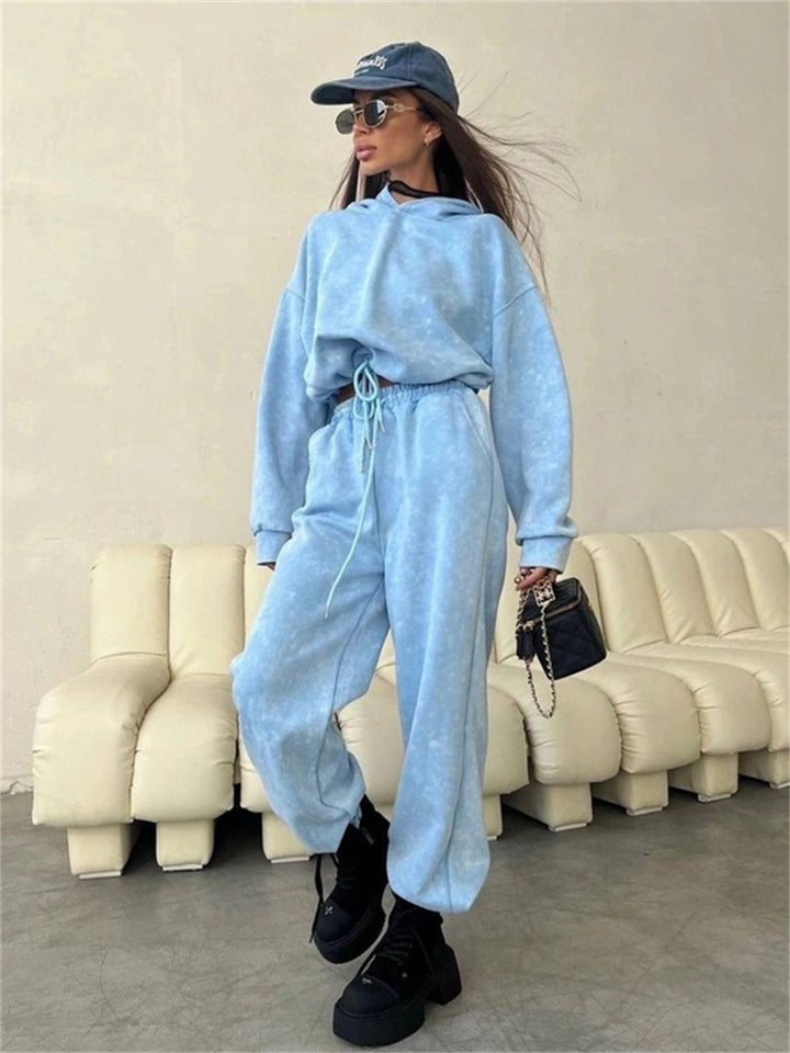 Damen lässiges Hoodie-Set mit weit geschnittenen Hosen und elastischem Bund Drune